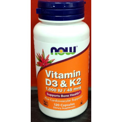 NOW Foods, Vitamin D3 & K2, 120 Capsules